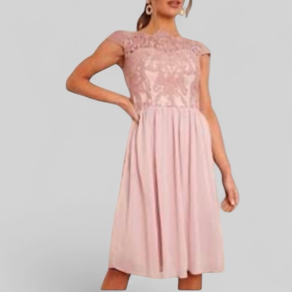 JJs House Dresses & Skirts - JJs House pink chiffon lace cocktail dress